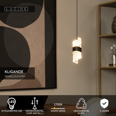 Lucide KLIGANDE - Pendelleuchten - Ø 13 cm - LED - 1x9W 2700K - Schwarz